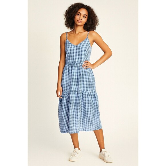 Old Navy Womens Cami Sundress Large New England Summer Gingham Farm Girl Tiered - Picture 1 of 9